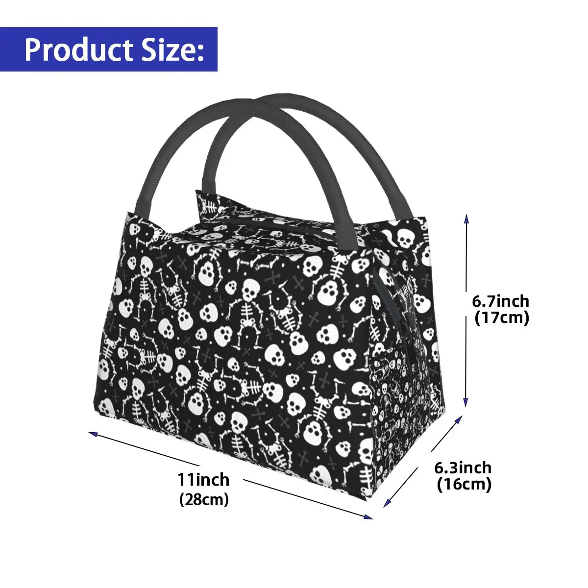 Skull Floral Rose Thorn Gothic Insulated Lunch Bag for Women Kids Portable Food Boxes Thermal Lunch Box Tote