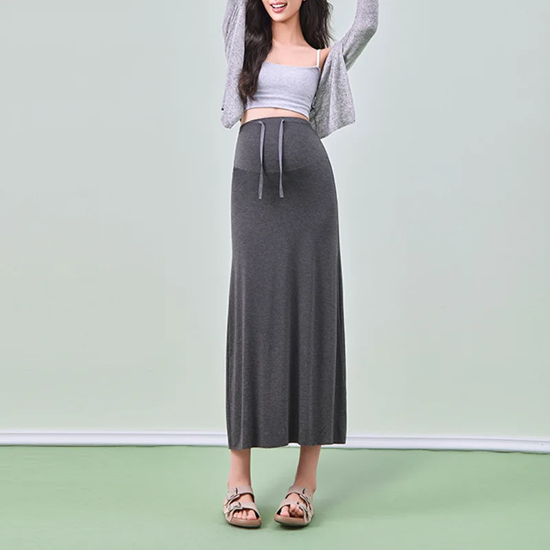 2026 New Maternity Skirt Knit A line Midi Skirt for Petite Women Spring Long Half Skirt, Soft Stretch Pregnancy Dress Elegant