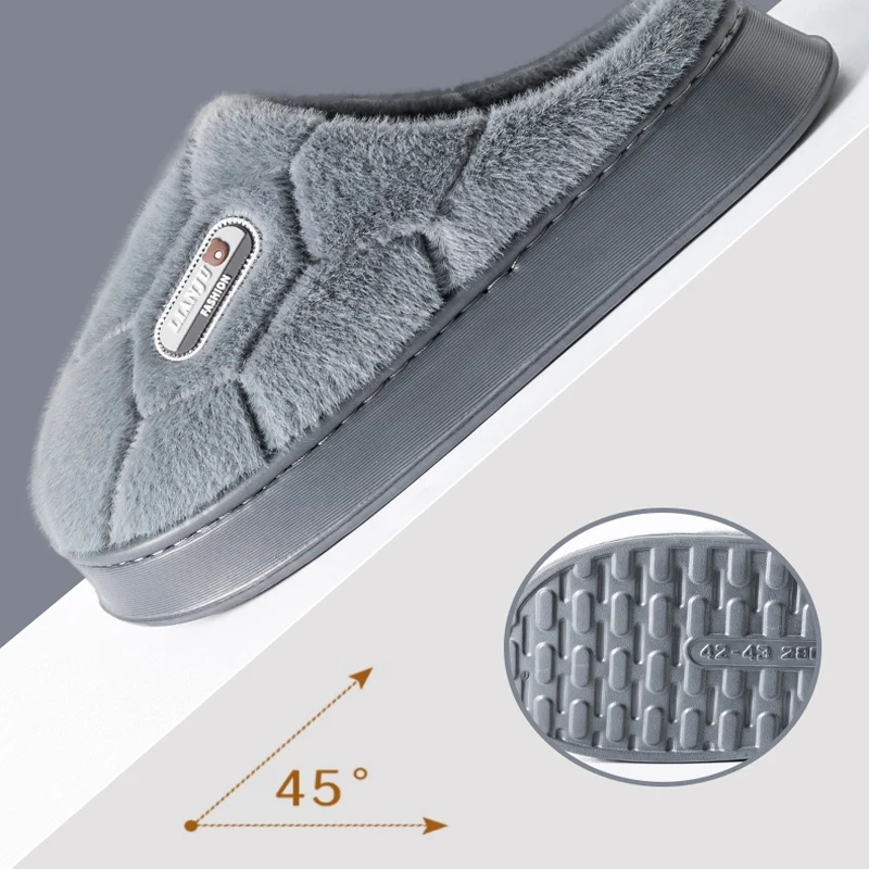 Große Winter-Warmplüsch-Herrenhausschuhe, rutschfeste, weiche Schuhe, bequeme flache Sohle, Hausschuhe für Paare für den Innenbereich. – Detail 4