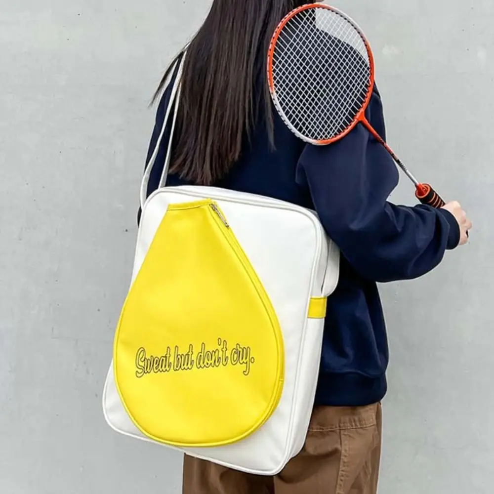 Large Capacity Badminton Racket Bag PU Leather Single-Shoulder Badminton Racket Organizer Waterproof White Yellow Racket Bag