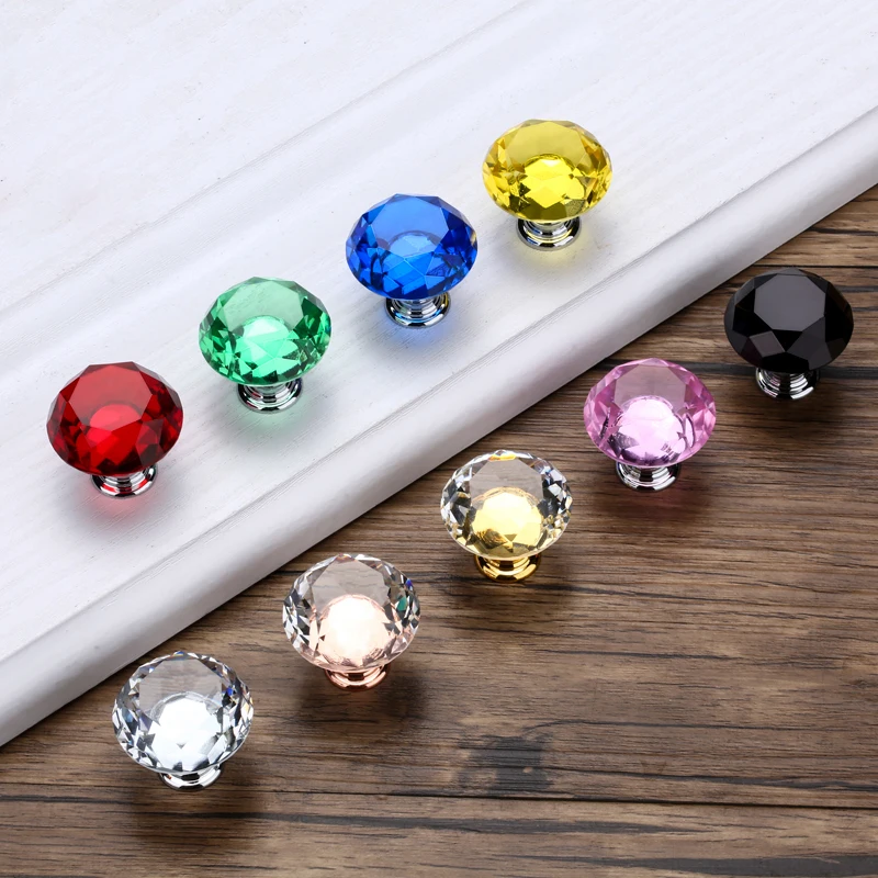 30mm Diamond Shape Design Crystal Glass Knobs Cupboard Pulls Drawer Knobs Kitchen Cabinet Handles Furniture Handle Hardware