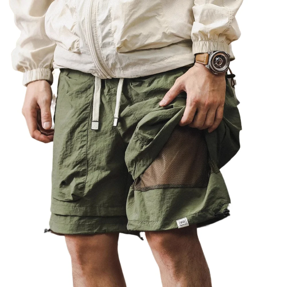 Men Outdoor Functional Waterproof Quick Dry Cargo Shorts Summer Cool Feeling Trendy Fake Two‑Piece Mountain Style Casual 5‑Inch