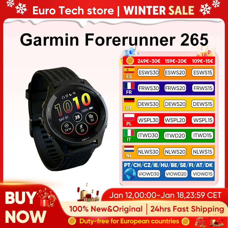 Garmin Forerunner 265 Sports Smartwatch corriendo GPS Pantalla táctil AMOLED de 1,3 pulgadas