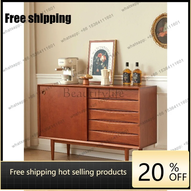 HOT medieval cherry wood side cabinet, Nordic retro teak sliding door storage cabinet