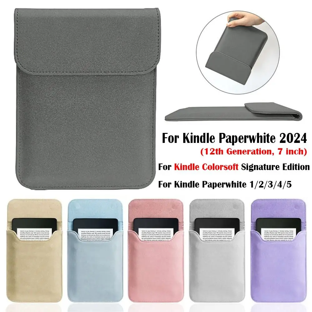 6.8 7 inch e-Reader Sleeve 12th Generation PU Leather Carrying Case for Kindle Paperwhite 2024/Colorsoft Signature Edition