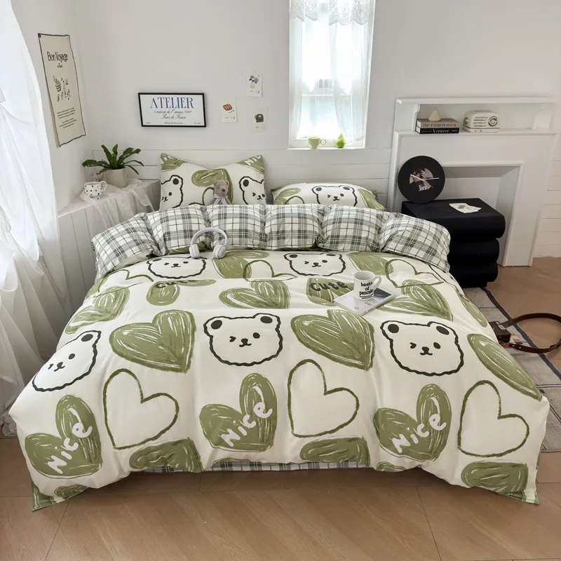 

Kwaii Bear Printed Bedding Set Pink Cute Dog Duvet Cover Pillowcase Soft Comfortable Bed Sheet Gift For Child Different Sizes