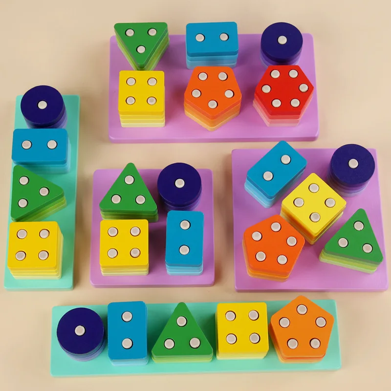 Montessori brinquedo blocos de construção de madeira aprendizagem precoce brinquedos educativos cor forma jogo crianças puzzle brinquedos para crianças meninos meninas