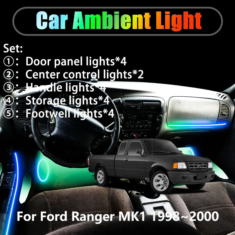 

Для Ford Ranger MK1 PE PG PH 1998 ~ 2000 2/18 в 1 Автомобильное окружающее освещение Светодиодные внутренние светодиодные фонари багажника USB RGB Ensemble Streamer