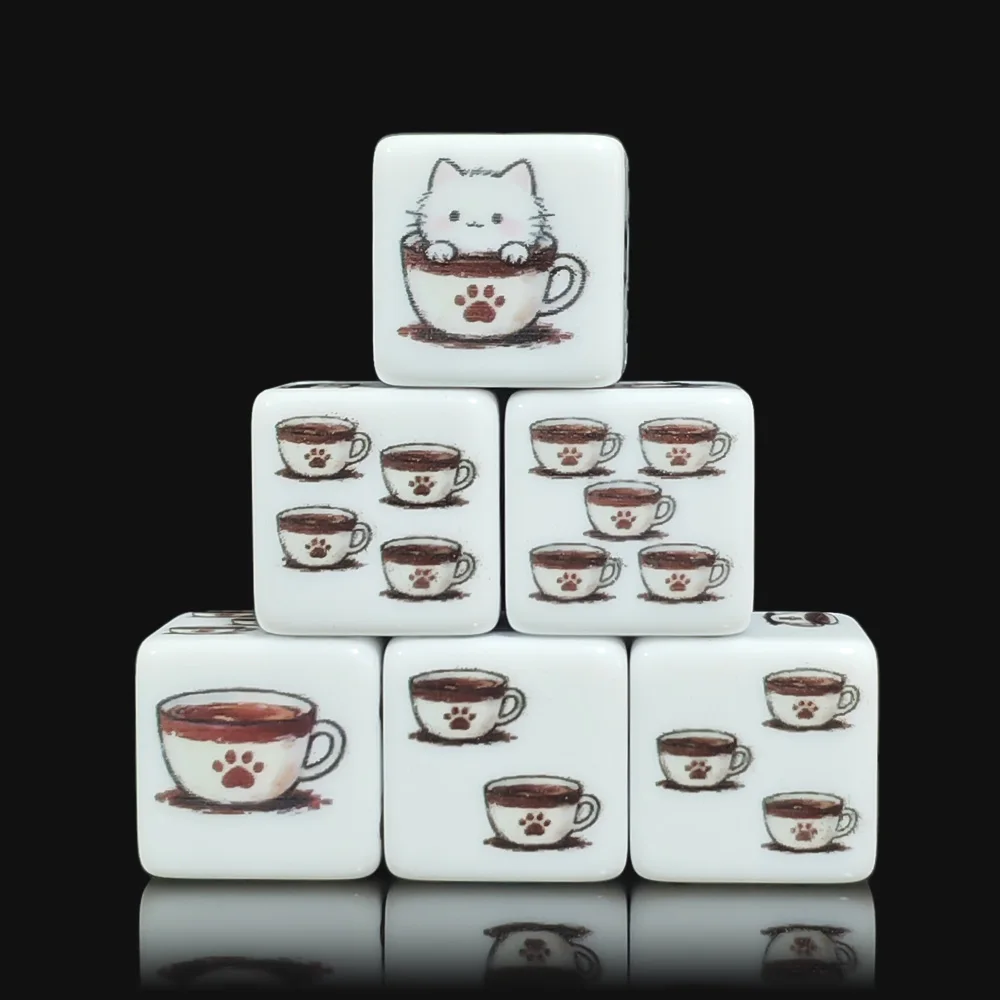 12 dés en acrylique de 16 mm D6, cubes en forme de tasse à café, pour jeux de table DND RPG MTG, cadeau pour les amateurs de mathématiques, les amoureux des animaux et les collectionneurs