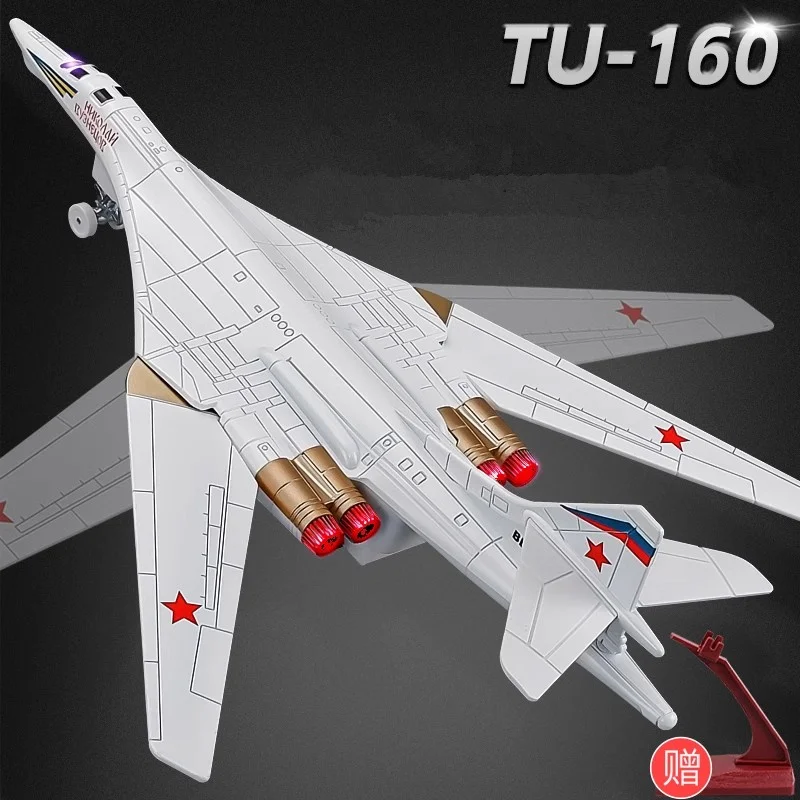 Alloy Tu-160 Strategic Bomber Stealth Fighter Aircraft Airplane Model Metal White Swan Battle Plane Model Sound Light Kids Gifts