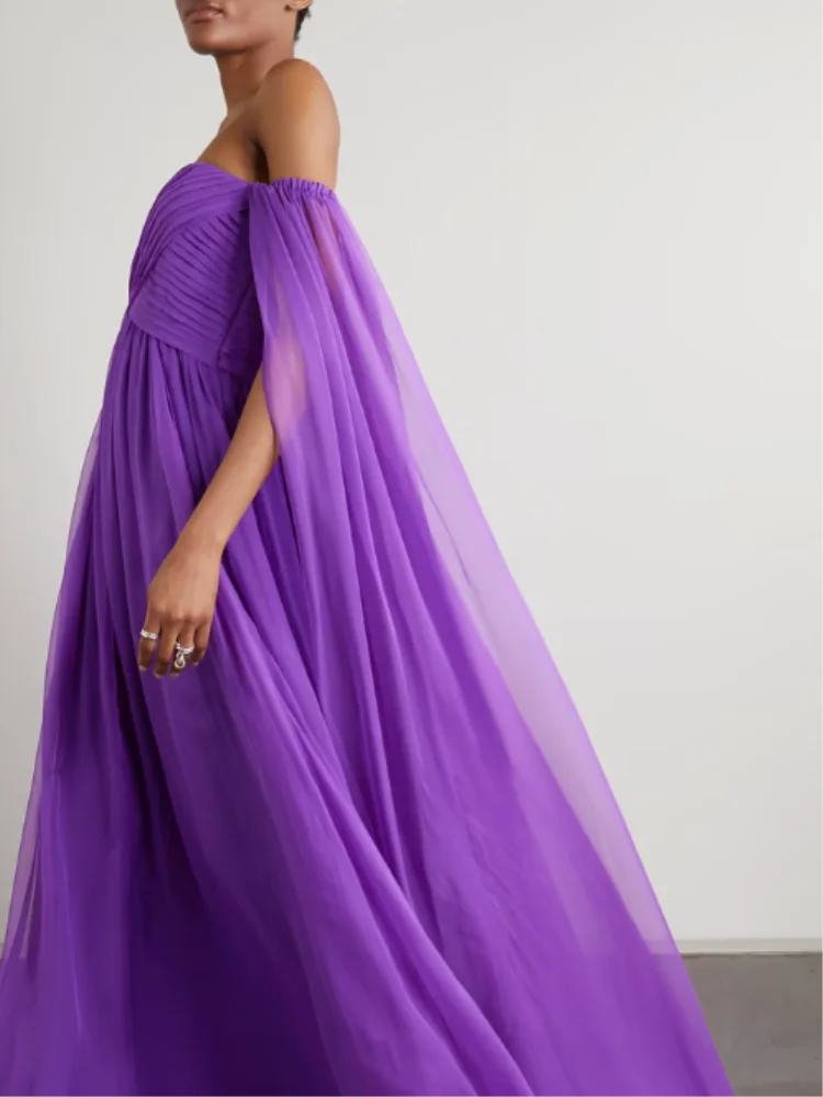 Fashionable one-shoulder purple cape long dress Walk the stage party host Arab Muslim evening dress