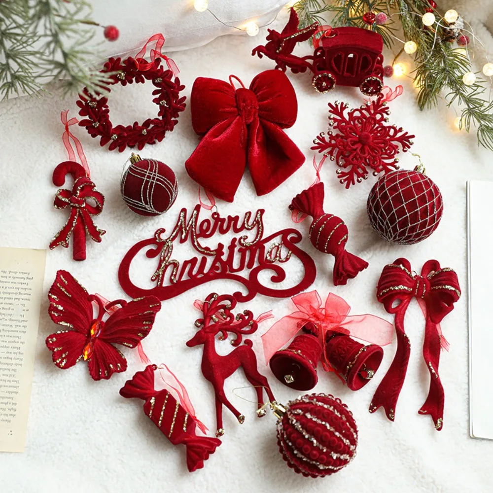 

Flocked Christmas Tree Home Decorations Ornaments Snowflake Pendant Room Decor for Xmas Bell Trees Gharry Xmas Candy Pendant