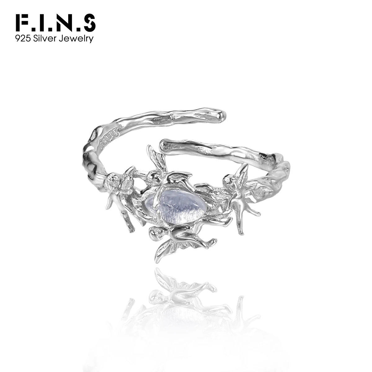 

F.I.N.S Original Elf Surround S925 Sterling Silver Opal Ring Women Open Adjustable Angels Mid Finger Party Fine Jewelry Gifts