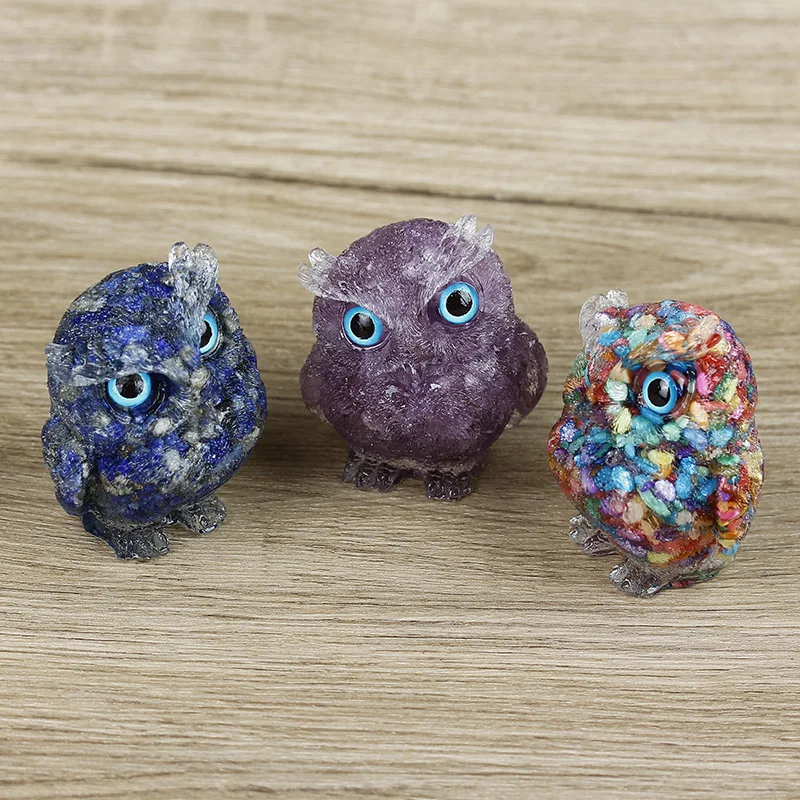 Source Factory Crystal Gravel Semi-precious Stone Epoxy Small Animal Large Owl Ornament Tabletop Ornament Foreign Trade