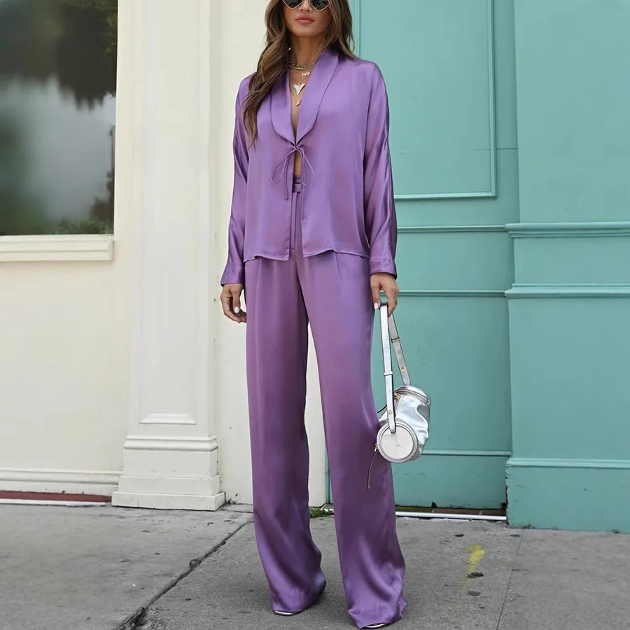 

2025 Summer Women's Fashion Long-sleeved Shirt And Pants Suit For Women On Vacation Camping Versatile Style Casual Trousers Suit