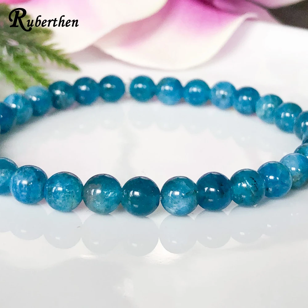 Ruberthen 6 MM A Blue Apatite Bracelet Gemstone Stacking Bracelet Healing Crystals Manifestation Mala Yoga Jewelry for Women