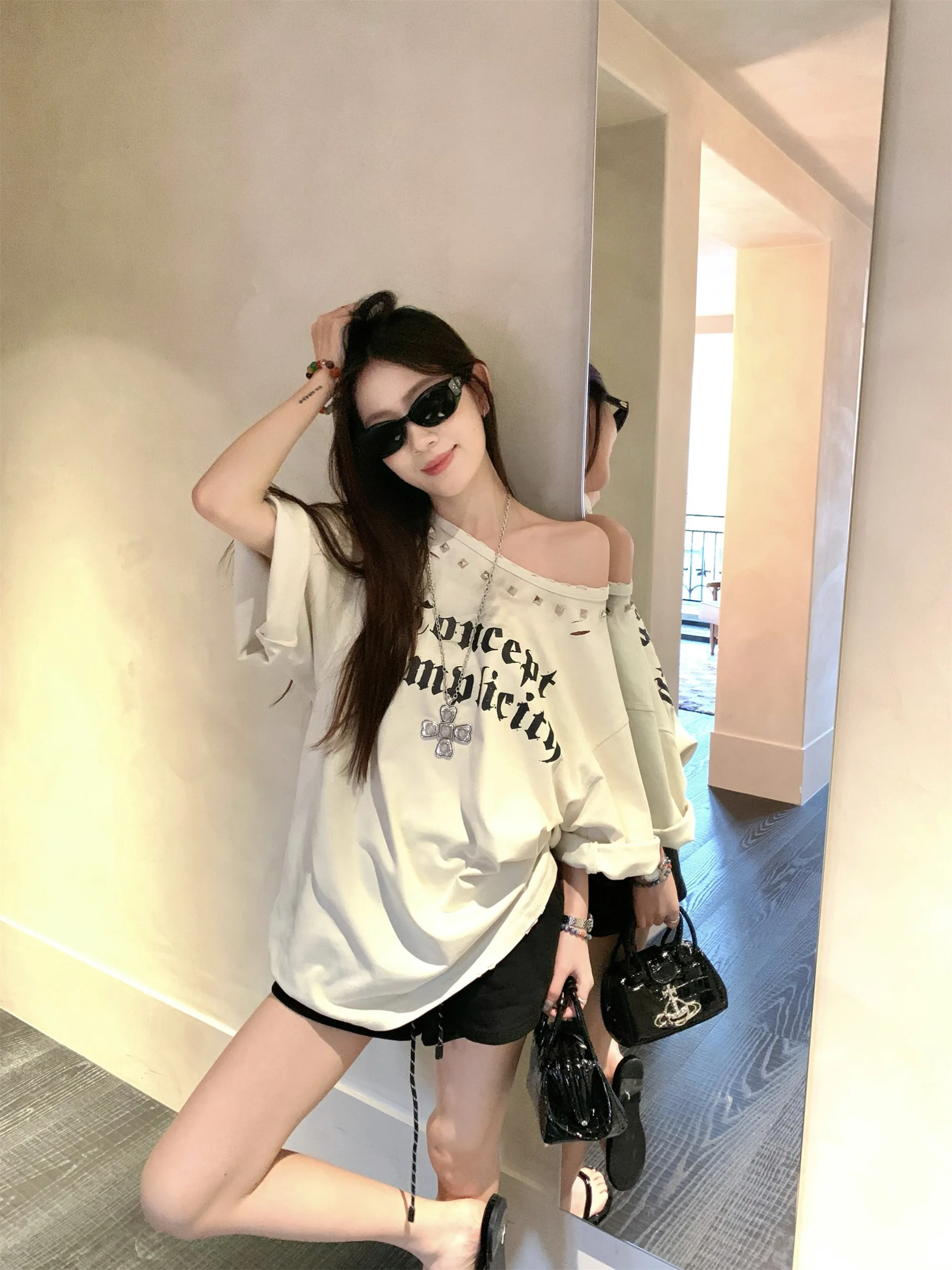 

Kumikumi Casual Printed T-Shirt And Drawstring Shorts Women's Summer Set Short Sleeve Two-Piece Suit for Young Adults