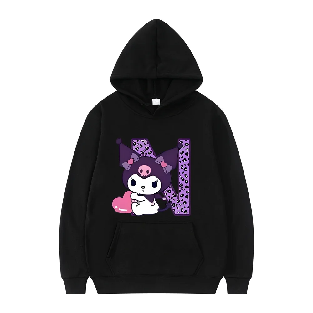 Sudaderas con capucha de dibujos animados Kuromis para mujer y hombre, Tops Kawaii de Anime, ropa informal, sudaderas con capucha de manga larga, negro, letra A, B, C, D