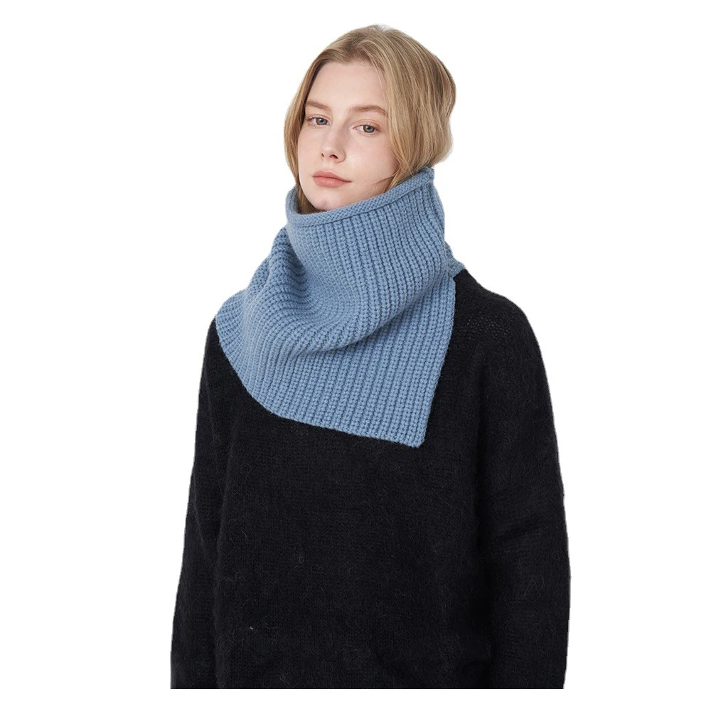 Women New Winter Warm Necked Scarf Rings Fashion Solid High Collar Neck Covers Thick Split Collar Windproof Knit Snood Scarf