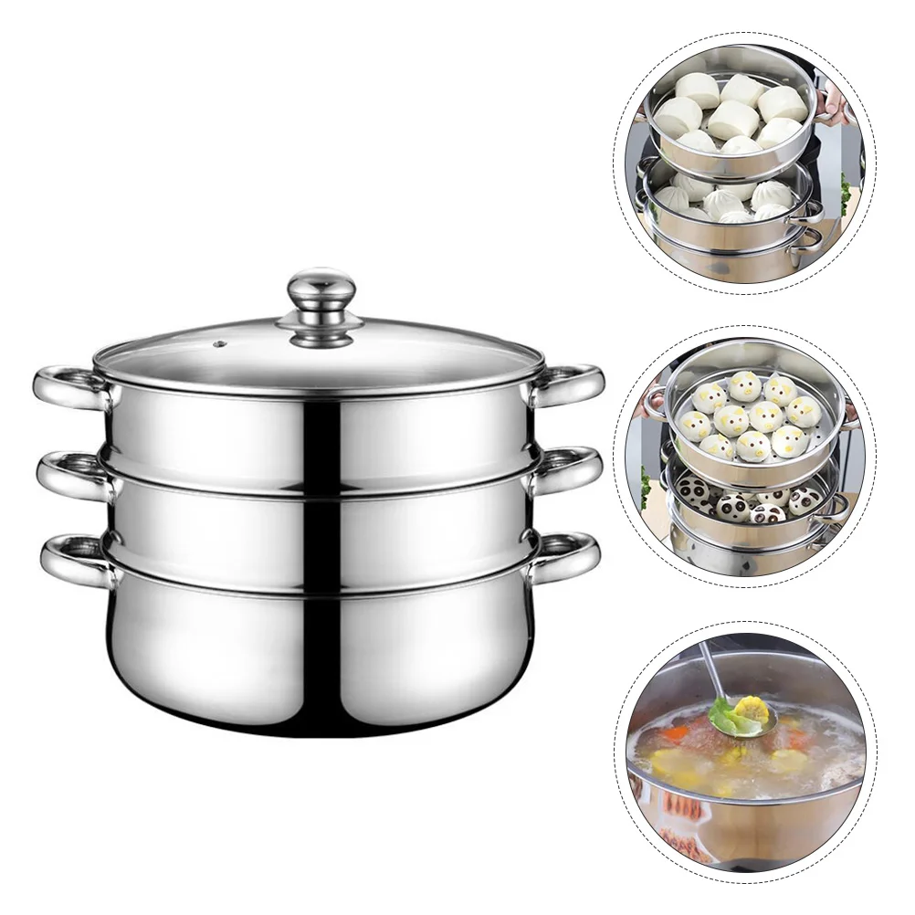 Induction Cooker Stainless Steel Soup Pot for Steaming Stock Steamer 3 Layer Cooking