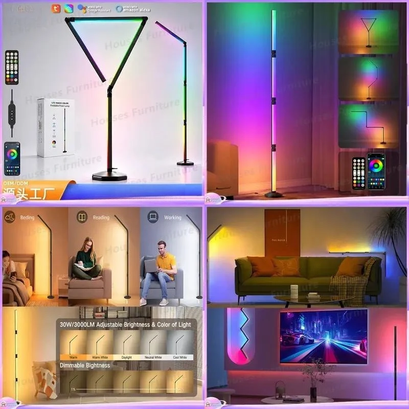 For LED Floor Lamp Nordic Style Modern Standing Light DIY Splicing Design Living Room Bedroom Decor Atmosphere Lighting