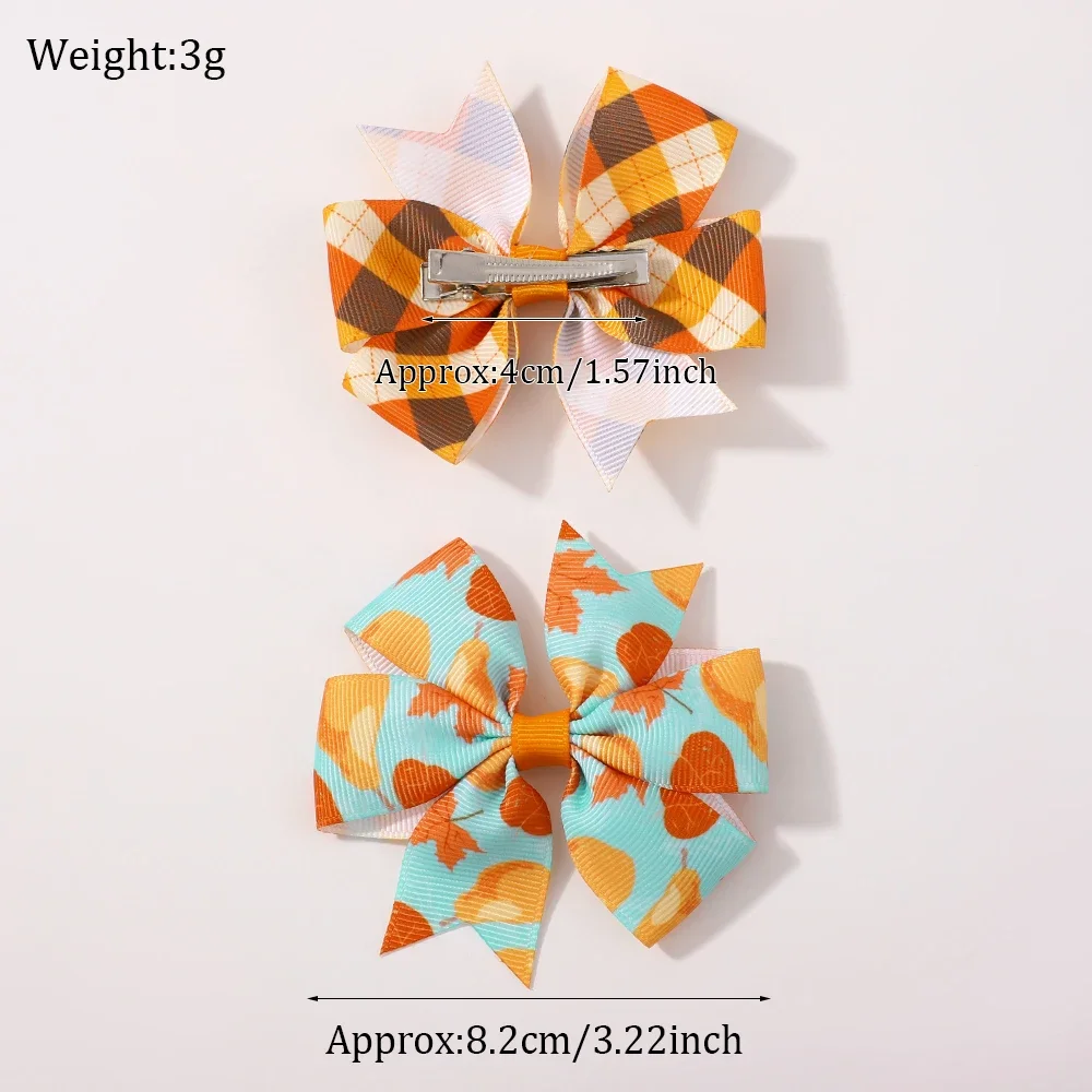 12/24 Buah Set Jepit Rambut Pita Hari Thanksgiving untuk Anak Perempuan Jepit Rambut Labu Daun Maple Pita Cetak Musim Gugur Aksesori Rambut