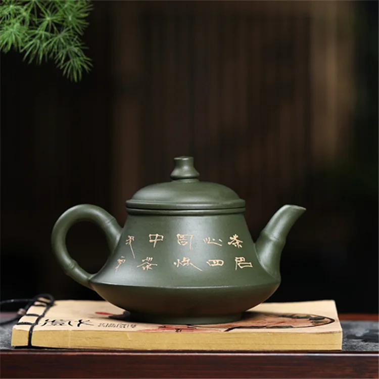 

Lotus Fragrance Jade Hat Yixing Purple Sand Pot Handmade Original Mine Green Mud Bamboo Knot Tea Pot Tea Set Direct Sales and Di