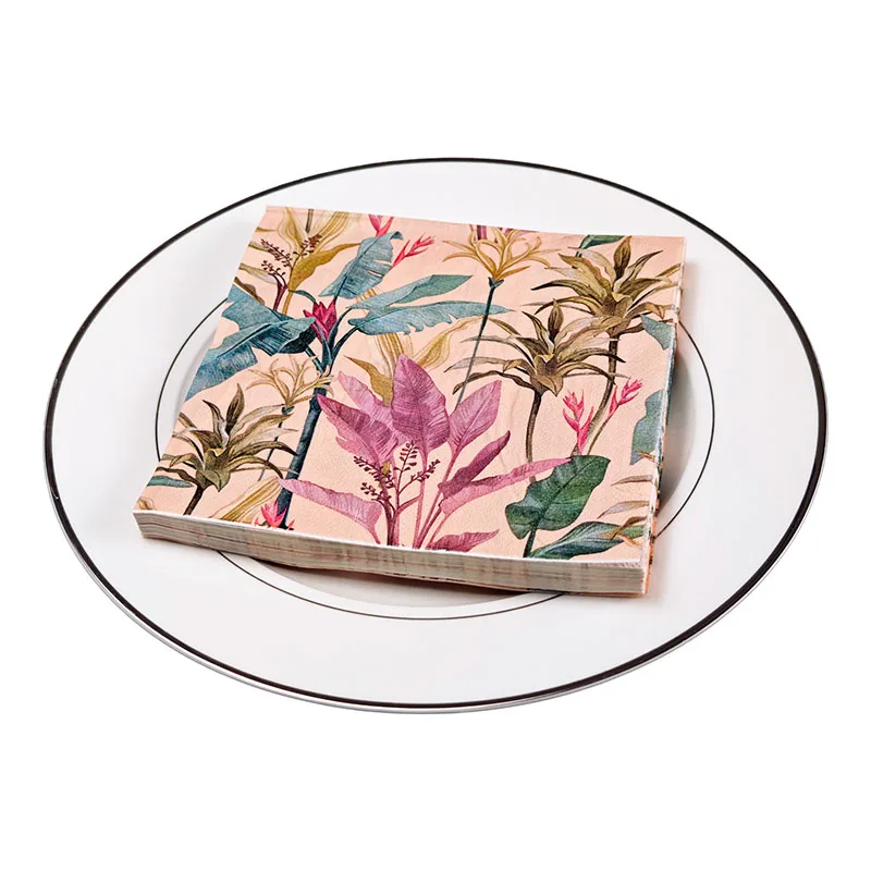 20Pcs Leaf Flower Printed Paper Napkins, Disposable Napkins for Baby Shower Birthday Wedding Party, Table Decor Tissue Supplies