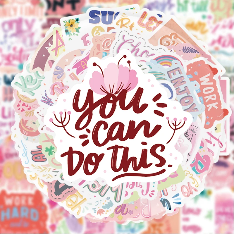 50 Pink Inspirational Text Graffiti Stickers, Suitable for Water Bottles, Laptops, Phone Decorations, Suitcases, Skateboards, Guitars, Gift Boxes, Party Decorations, Holiday Gifts