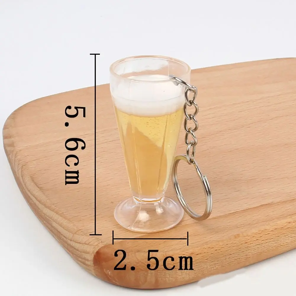 Gantungan Kunci Mug bir kreatif, aksesori gantungan kunci minuman simulasi akrilik lucu, ornamen gantungan kunci liontin bir