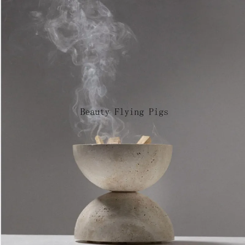 Beige Travertine Sphere Mubkhar Incense Burner Home Decoration Natural Marble Stone Religious Round Ornament Incense Burner