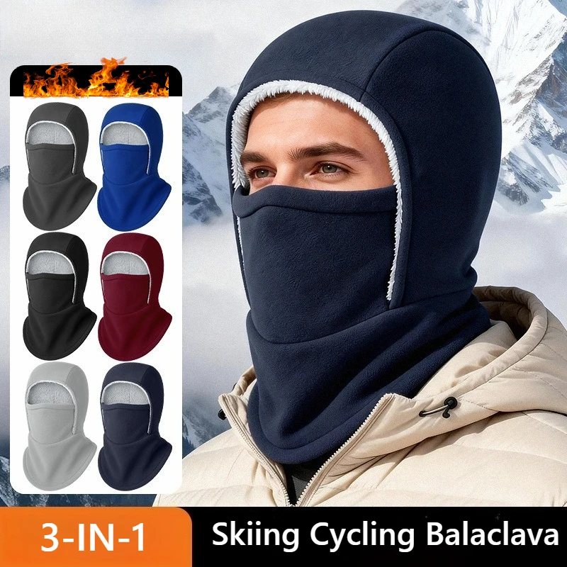 Fleece Balaclava Cycling Cap with Knitted Gloves Cold-proof Windproof Warm Hood and Hat Thicken Thermal Ski Windproof Women Men