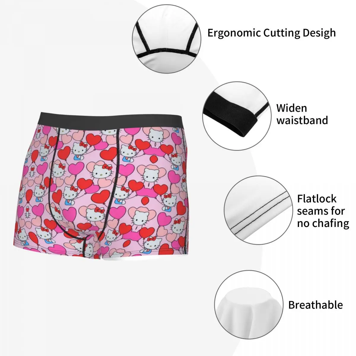 Custom Hello Kitty Cartoon Cat Boxers Shorts Mens Briefs Underwear Novelty Underpants