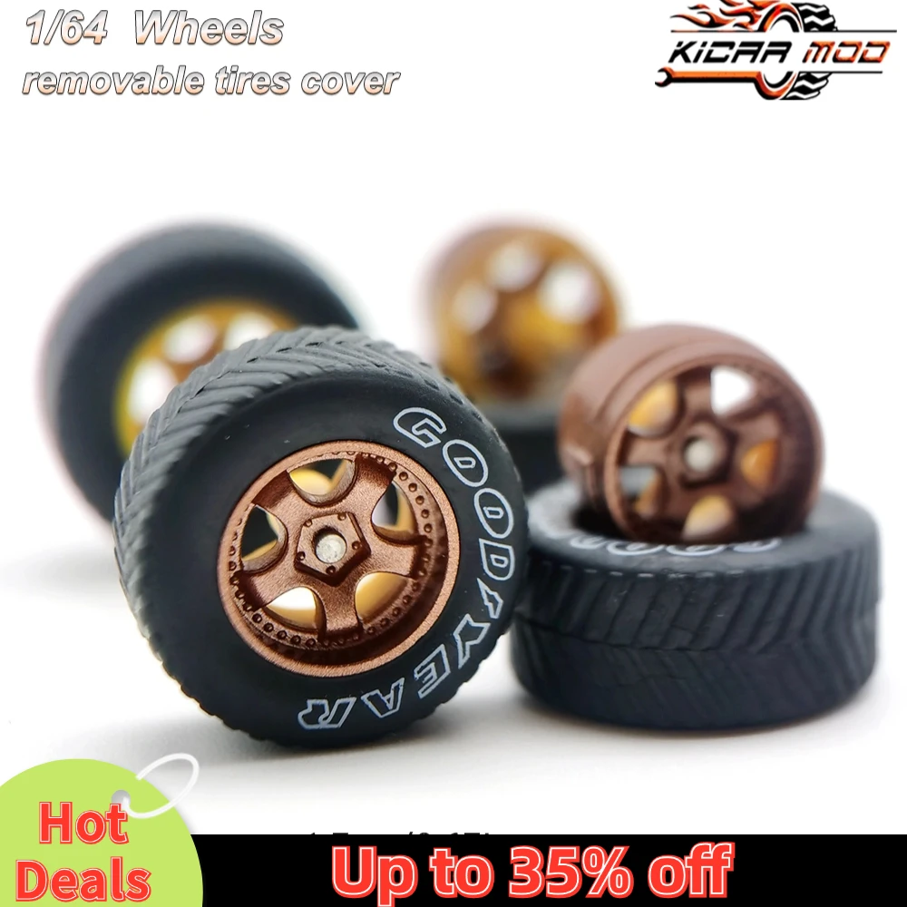 1/64 Model Car Wheels with Rubber All Terrain Tires Work S1 Refitting Parts for Off-road Vehicle HotWheels D: 17mm 1 Set