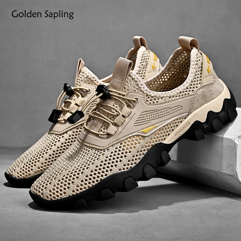 

Golden Sapling Mountain Shoes Men Breathable Air Mesh Men's Casual Shoes Outdoor Trekking Footwear Retro Loafers Beach Moccasins