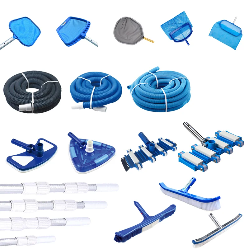 Manual Pool Cleaner, Deep Mesh Leaf Skimmer, Wall Brush, Vacuum Head and Vacuum Hose