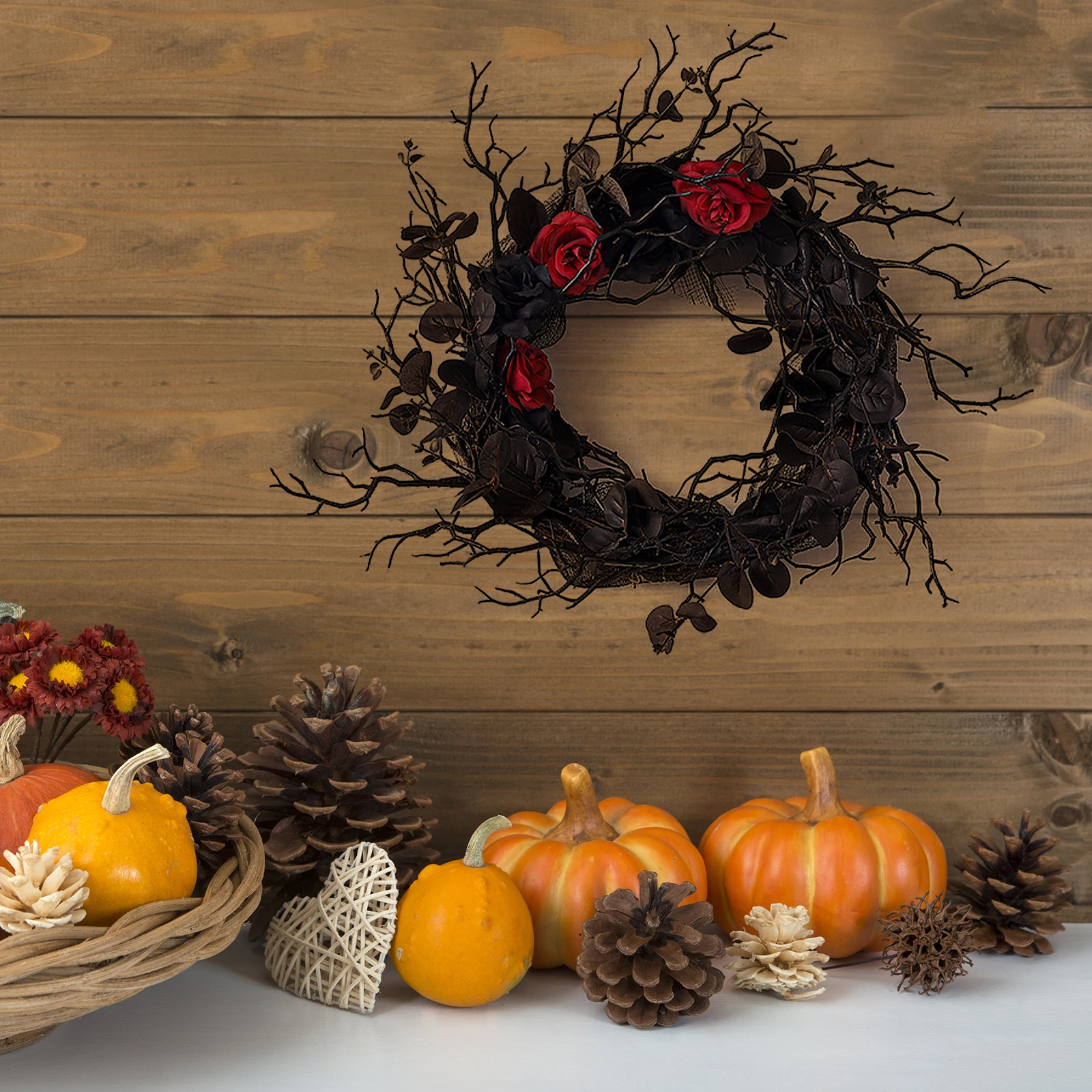 

Artificial Black Flower Door Hanging Garland Halloween Decoration Wreath Party Supplies