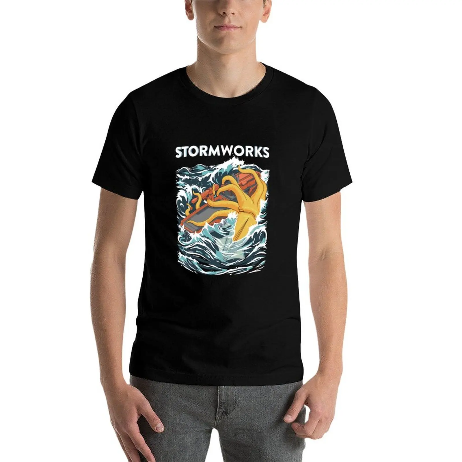 Stormworks كراكن هجوم تي شيرت تي شيرت للرجل جرافيك مضحك رجالي جرافيك تي شيرت رجل تي شيرت القطن تي شيرت