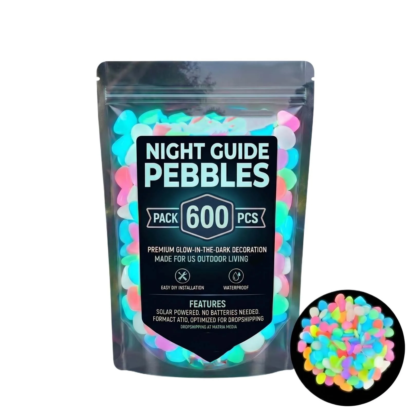 600Pcs Garden Glowing Pebbles Outdoor Colorful Decorative Stone Colored Luminous Stones Countyard Decoration Props