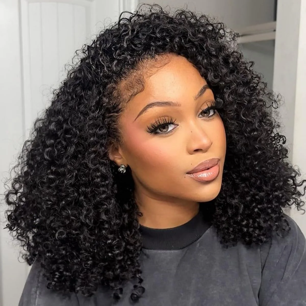 200% Density Half Wigs Human Hair Kinky Curly 3 In 1 Human Hair Wig  Seamless Flip Over Half Wig Beginner Friendly Glueless Wigs