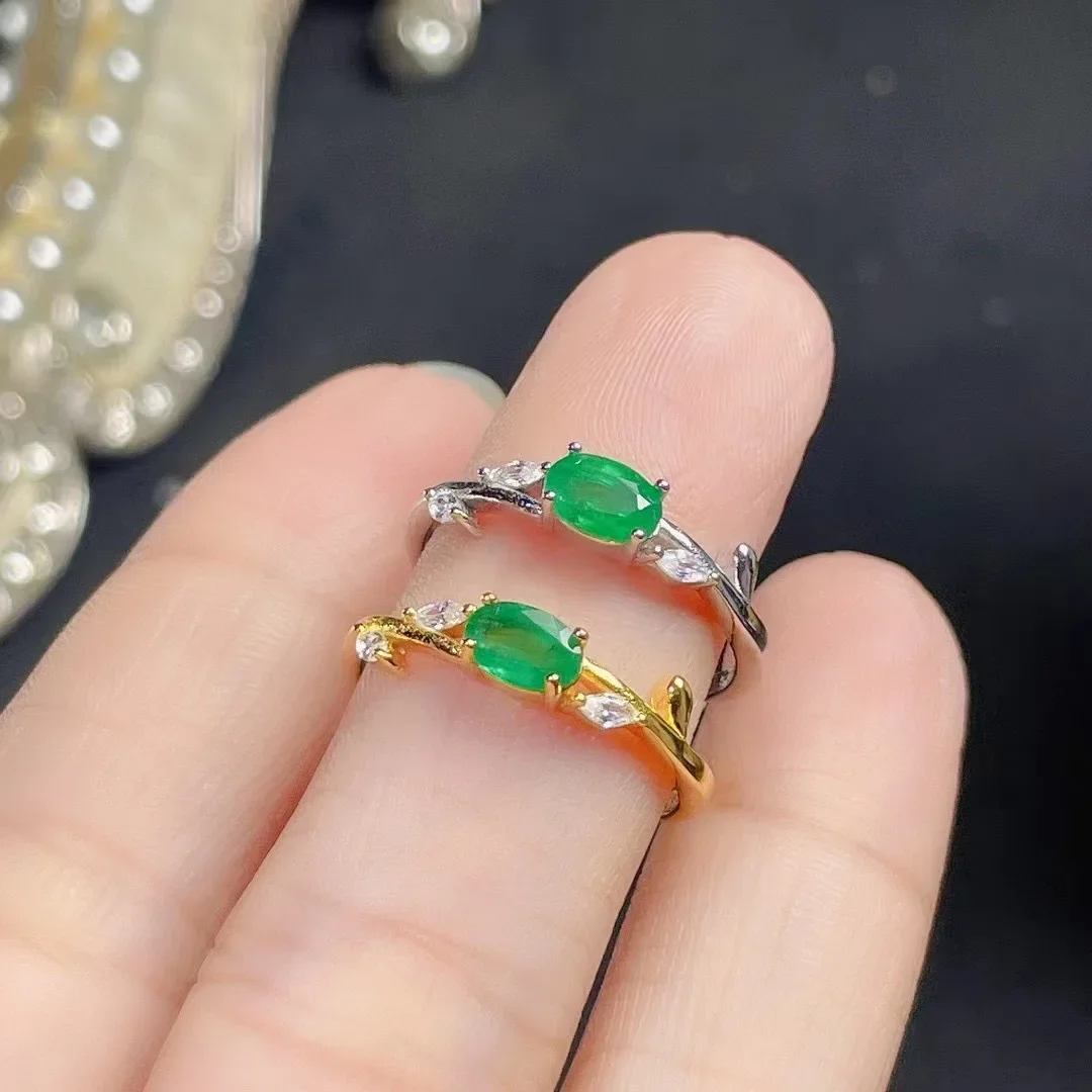 Elegant Engagement Ring for Woman 0.4ct Natural Colombia Emerald Ring with 3 Layers 18K Gold Plating925 Silver Emerald Jewelry