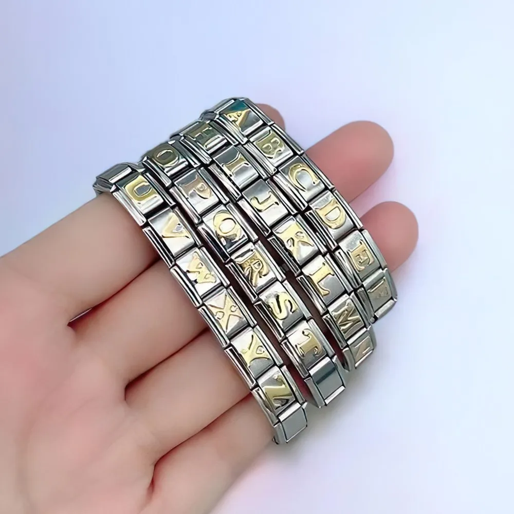 

26 Letters A-Z Italian Charms Links Bracelet for Women 2025 New Fashion Gold Color Stainless Steel Bracelet Bangle DIY Jewelry