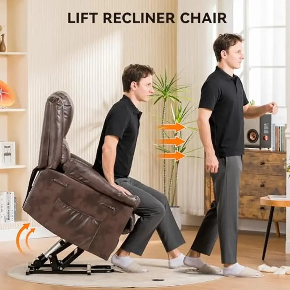 Elderly Lift Recliner Chair with Heat Massage Adjustable Backrest Timing Function 2 Side Pockets Comfort & Mobility Seniors