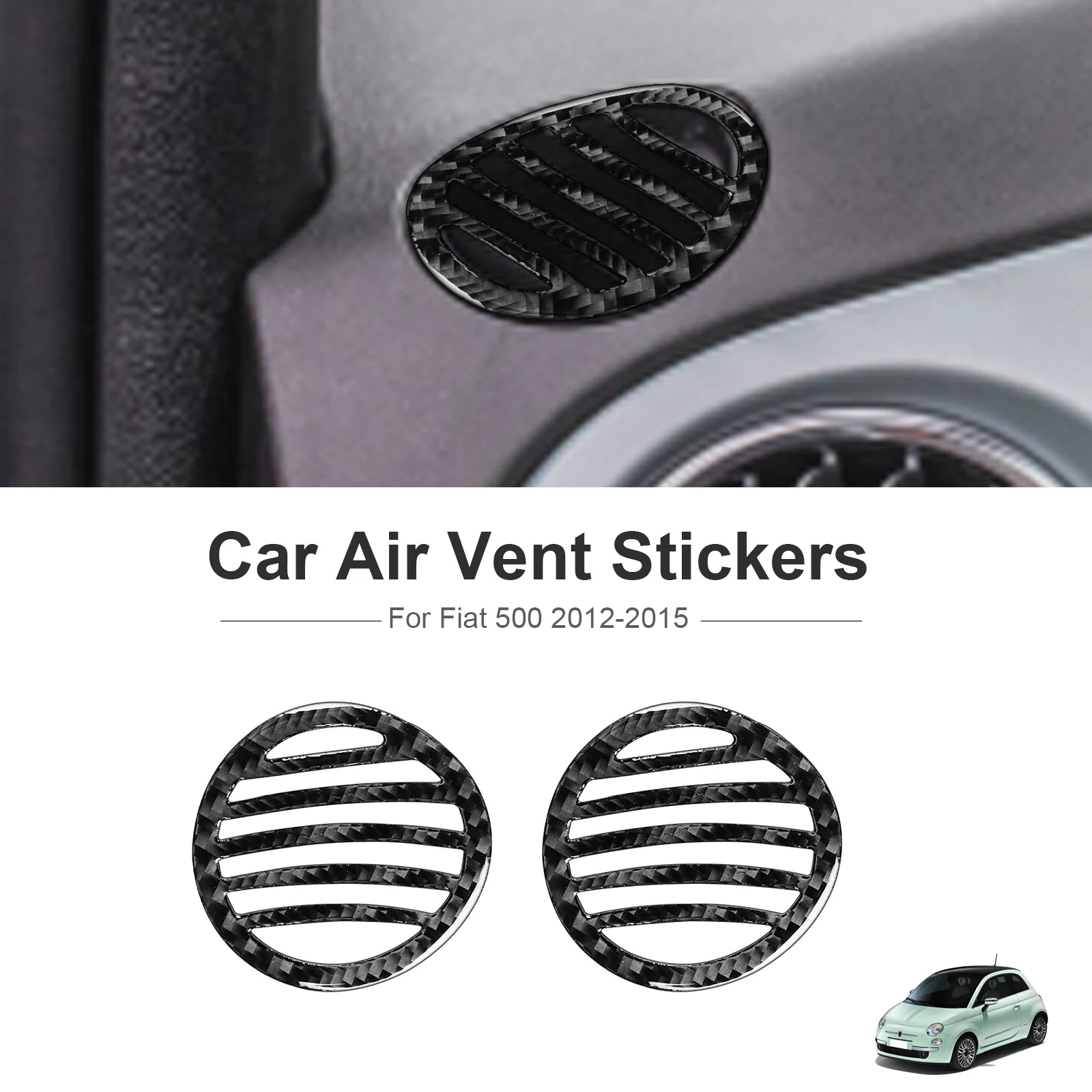 Car Upper Air Vent Stickers For Fiat 500 2012 2013 2014 2015 Genuine Carbon Fiber Accessory