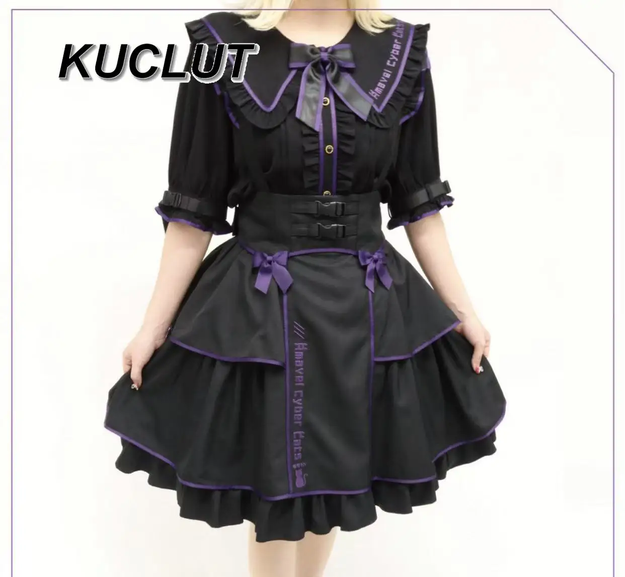 Conjuntos de dos piezas de estilo japonés para mujer, traje informal de Lolita, Top de manga corta a la moda, falda con tirantes y borde con volantes, conjunto para primavera y verano