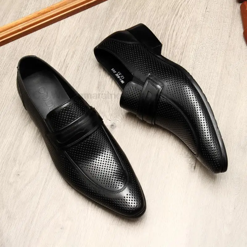 

Luxury Men's Breathable Loafers Genuine Leather Handmade Black Brown Slip-on Party Wedding Dress Shoes Business Formal Shoe