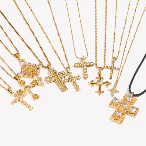 Ebbelle moda estilo luxo claro zircão cruz série pingente colar 18k banhado a ouro aço inoxidável festa jóias femininas