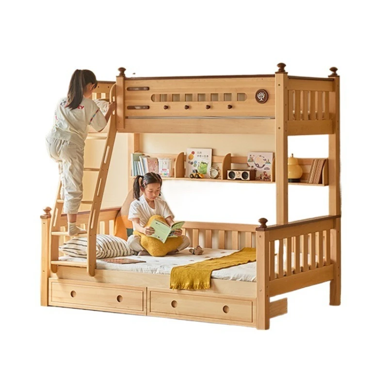 

Upper and lower bunk beds Solid wood small apartment High and low beds Beech thickened