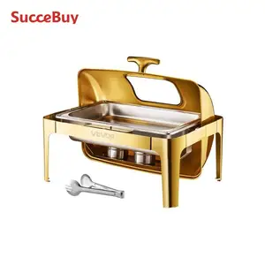 VEVOR 9Qt Roll Top Chafing Dish Buffet Chafer Stainless Steel dengan Panci Ukuran Penuh Tutup Terlihat Server Penghangat Katering Persegi Panjang 8 hidangan sekam penjualan terbaik - №