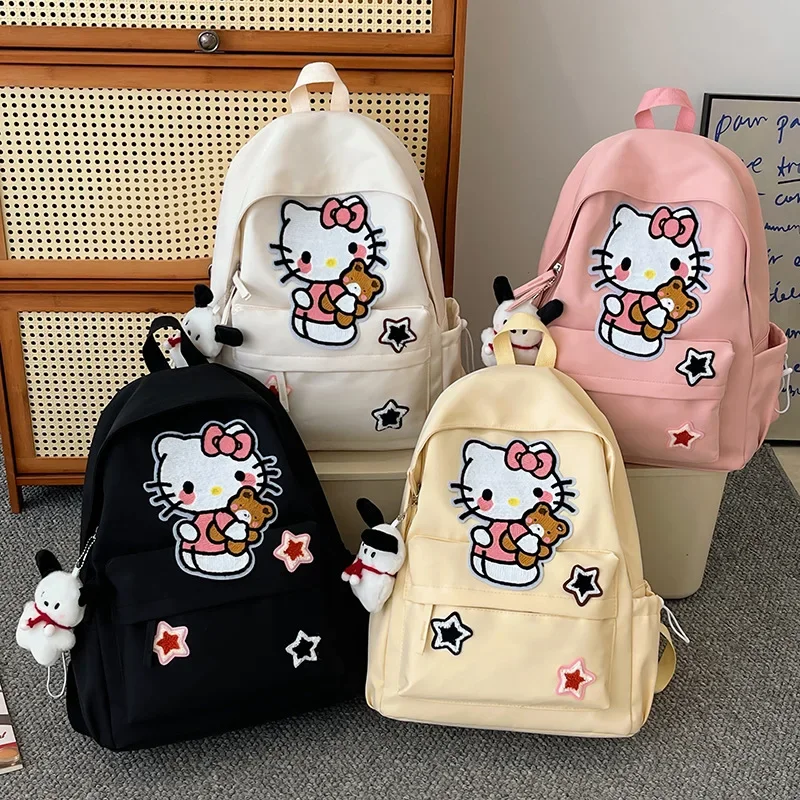 Sanrio Hello Kitty Kawaii Высококачественная школьная сумка большой емкости с милым сердечком для девочек, модный темпераментный простой студенческий рюкзак Джокер